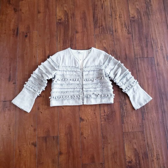 Harlyn Anthropologie Cropped Open Front Jacket Medium Annapolis Pom Pom NWT - Picture 6 of 16
